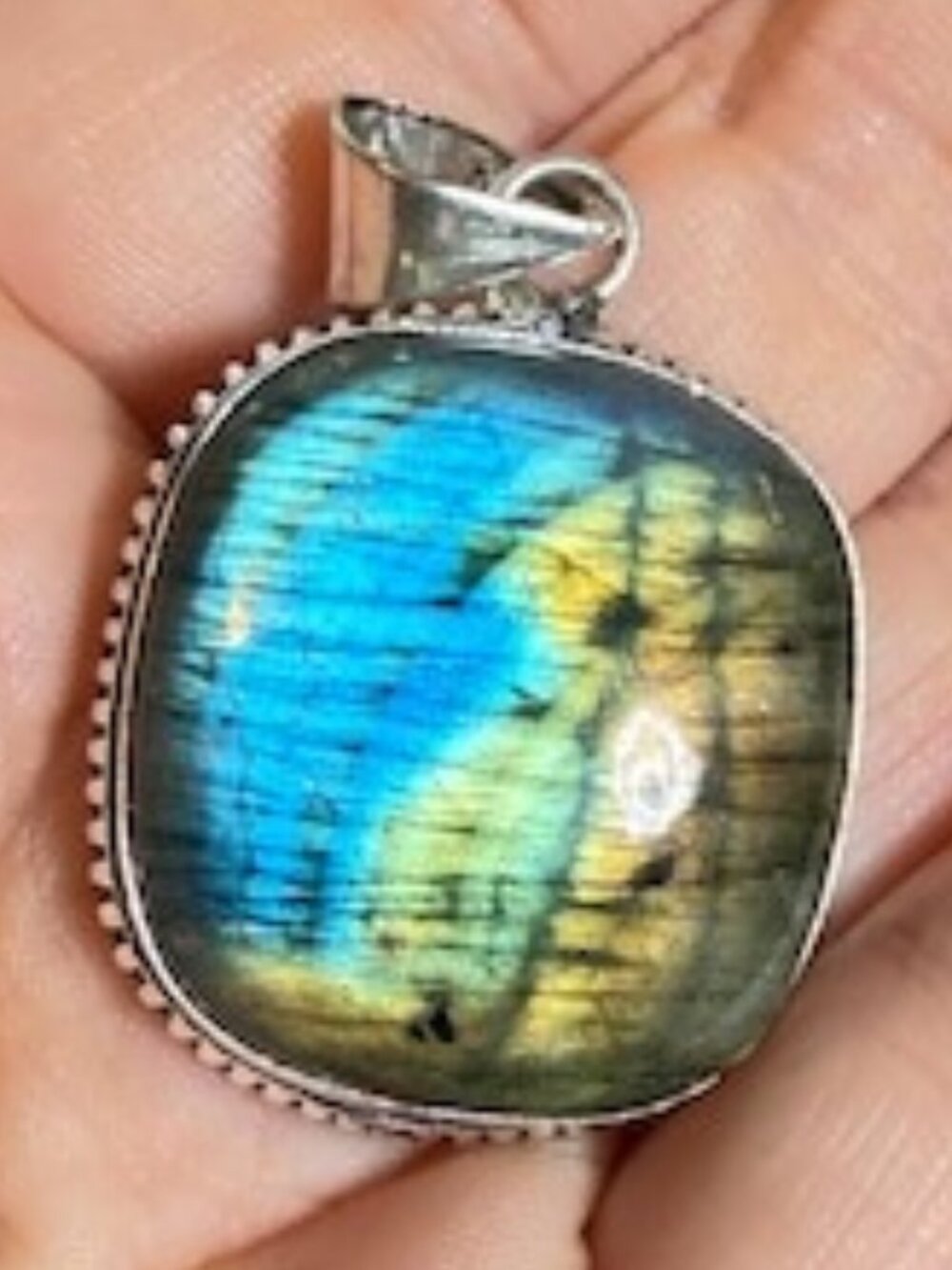 Labradorite Pendant Square Blue Gold Flash Natural Gemstone Handmade OOAK